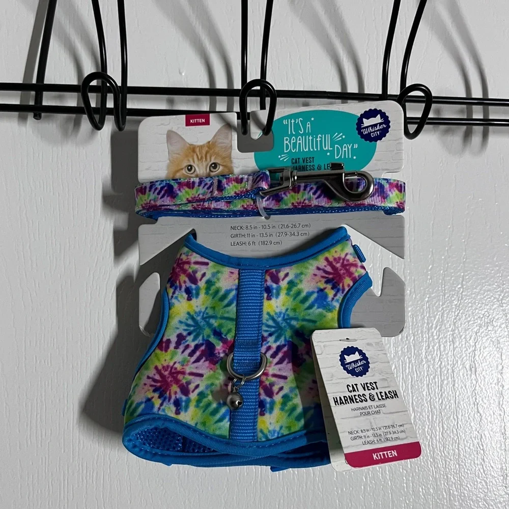 NWT - Vibrant Tie-Dye Cat Vest Harness & Leash Set